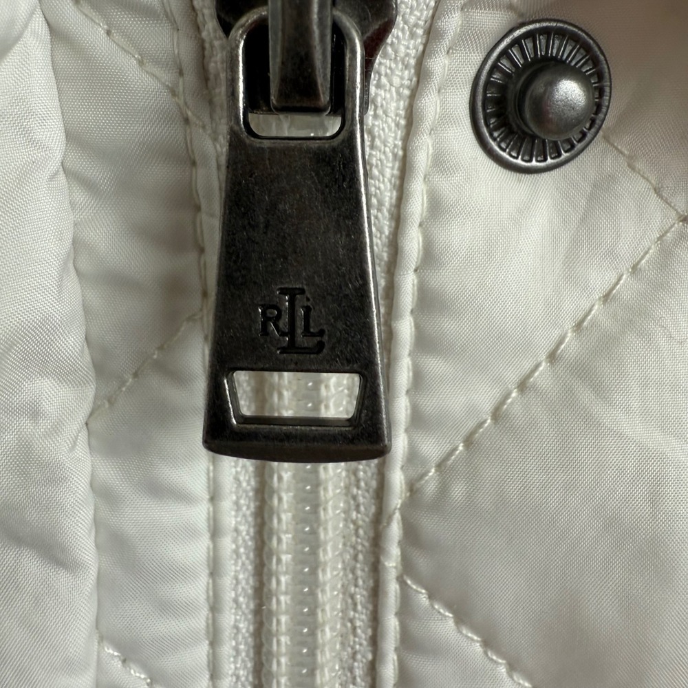 Lauren Ralph Lauren Quilted Vest Womens‎ White Snap Front RL Crest Logo Sz L - Picture 9 of 9